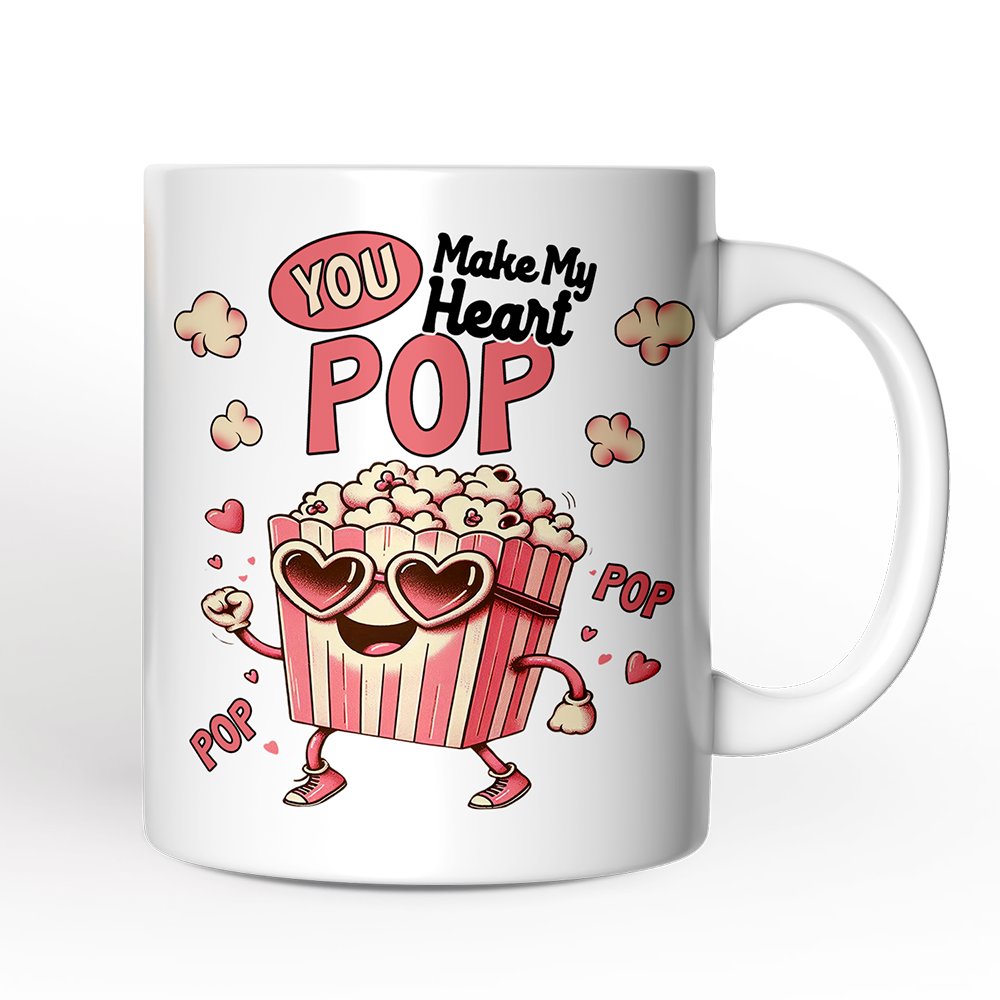 Popcorn Love Man Personalized Mug, You Make My Heart Pop Funny Romantic Gift With Custom Name