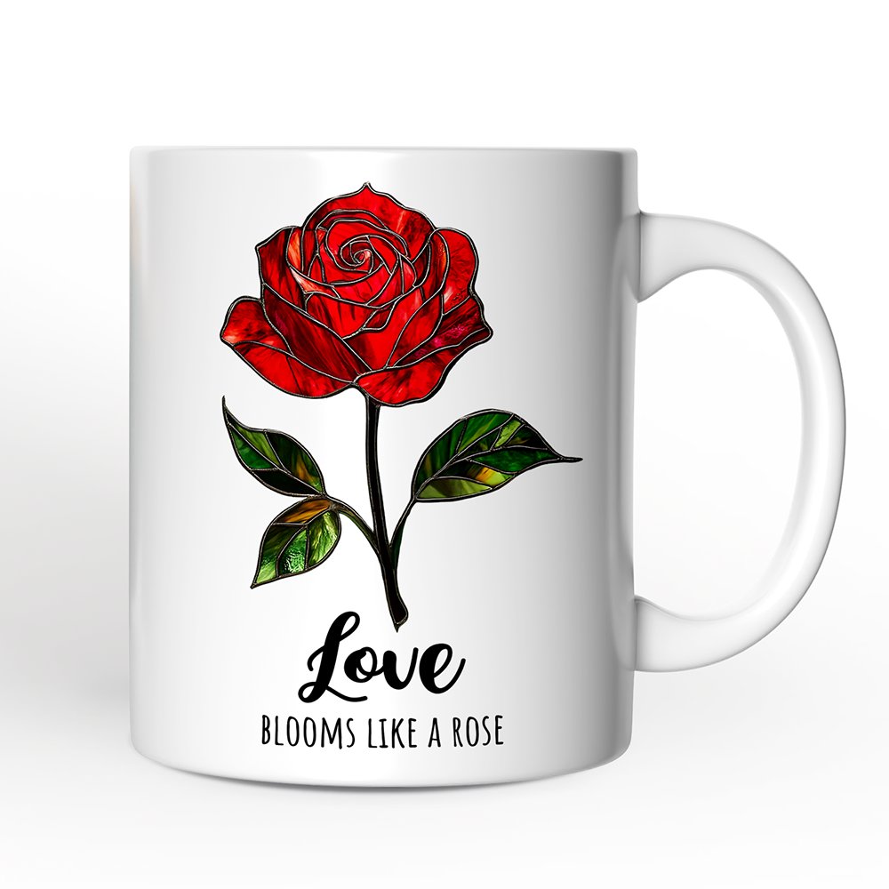 Rose Stained Glass Personalized Mug, Love Blooms Like a Rose Custom Name Gift