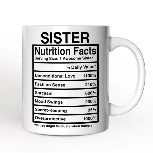 Sister Nutrition Facts Personalized Mug, Birthday Gift With Custom Names and Percentages