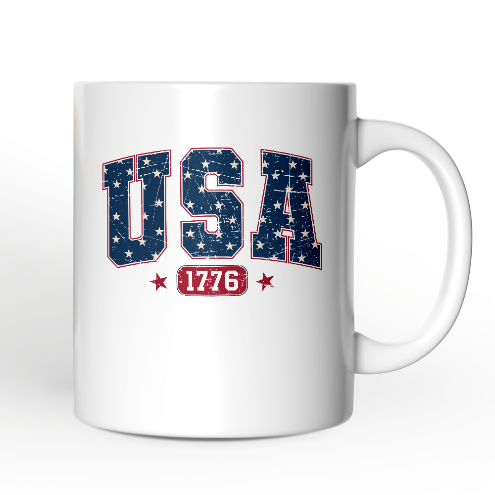 USA 1776 Stars Personalized Mug, Bold Patriotic Gift with Custom Name