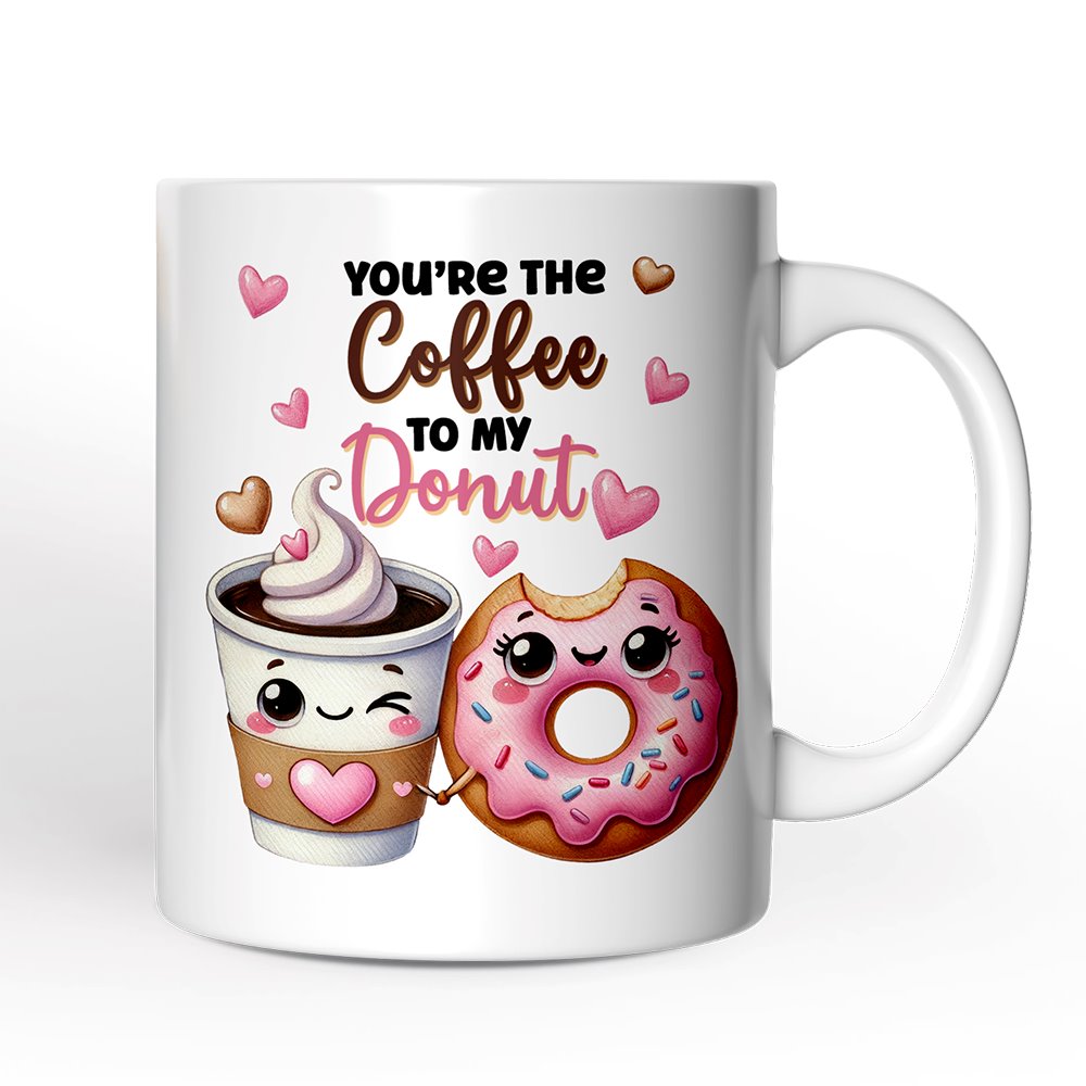 You’re the Donut to My Coffee Personalized Mug for Couple, Cute Romantic Coffee and Donuts Lover Gift With Custom Names
