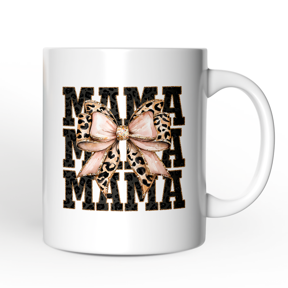 Glitter Leopard Mama Personalized Mug, Coquette Bow Glam Gift with Custom Name