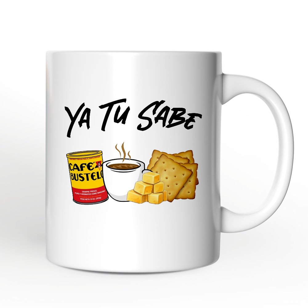 Ya Tu Sabe Café Queso and Galleta Personalized Mug, Funny Latin Coffee Gift with Custom Name For Caffeine Lover