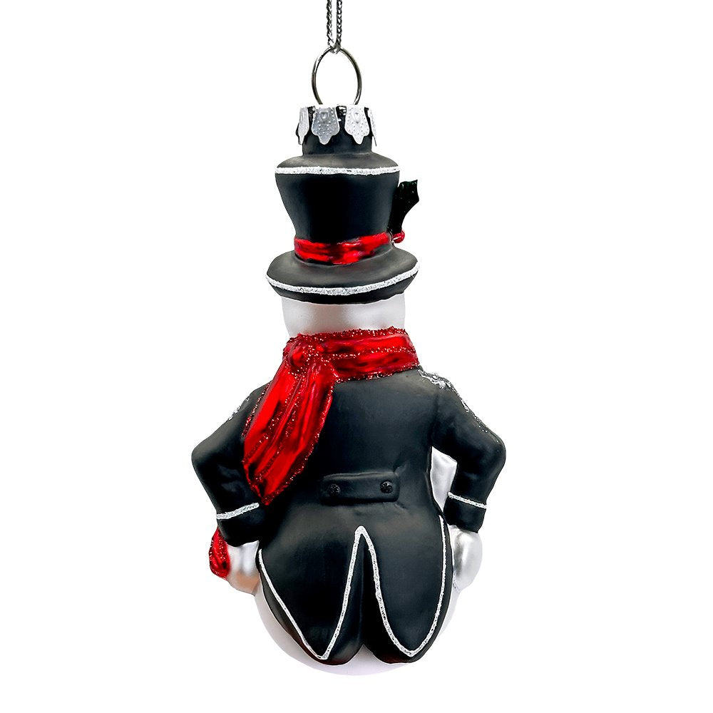 Dapper Gentleman Snowman Glass Christmas Ornament, Refined Handblown Holiday Tree Decor