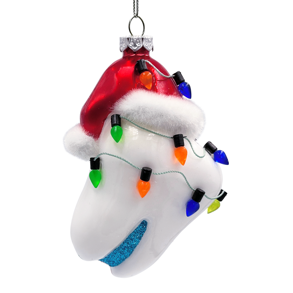 Festive Tooth Glass Christmas Ornament, Dentist Gift and Decor