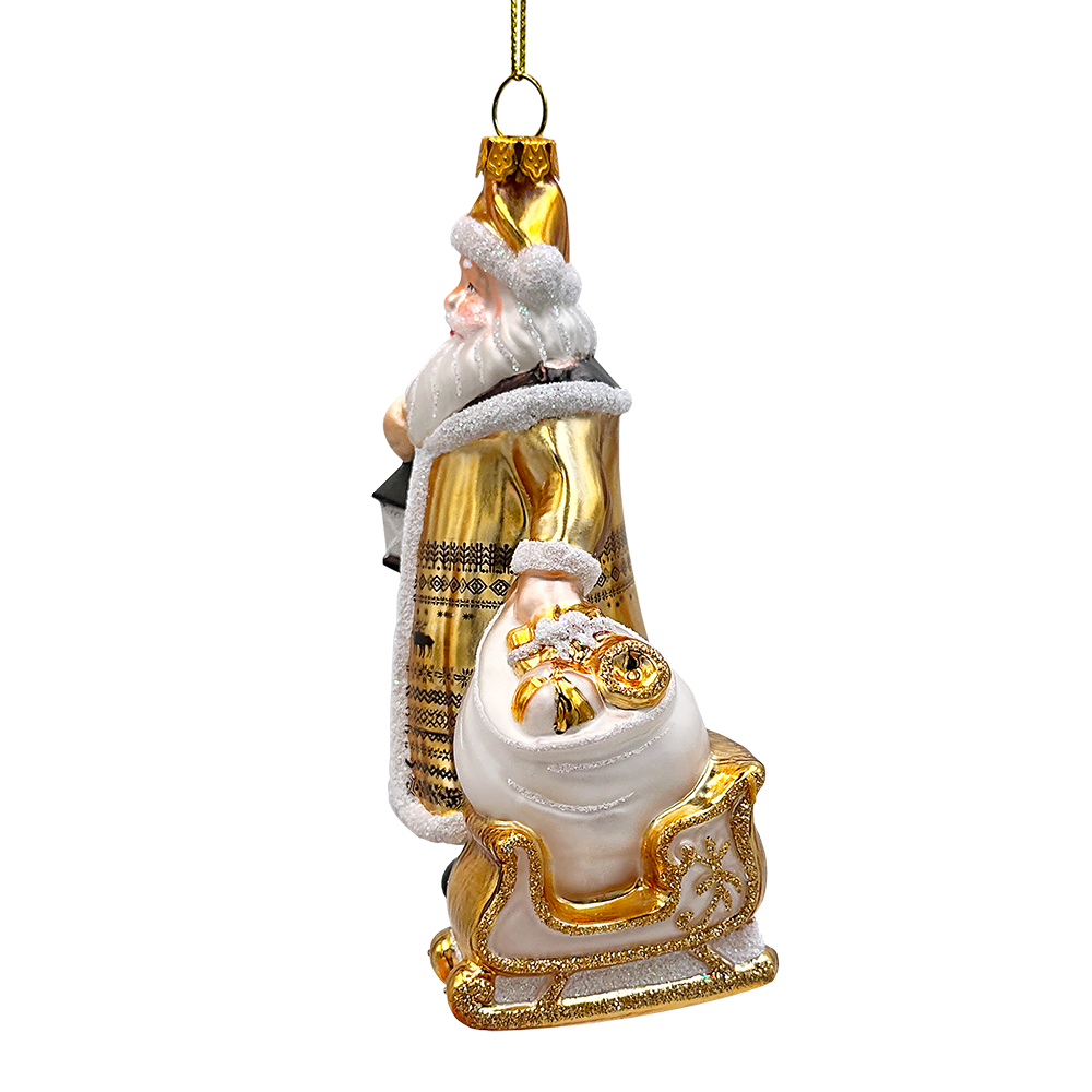 Majestic Gold Santa Blown Glass Christmas Ornament, Sleigh Accessory Tree Decor