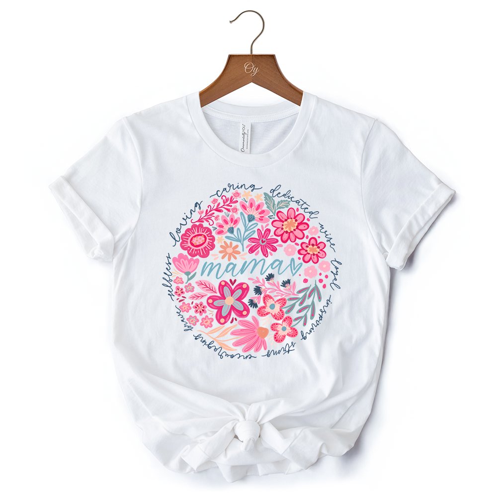 Inspiring Floral Mama T-Shirt, White, Black and Natural Boho Tee for Strong and Loving Mothers