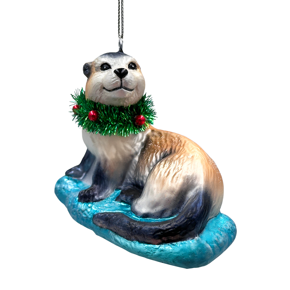 Cute Otter Glass Christmas Ornament, Exotic Animal Tree Decoration