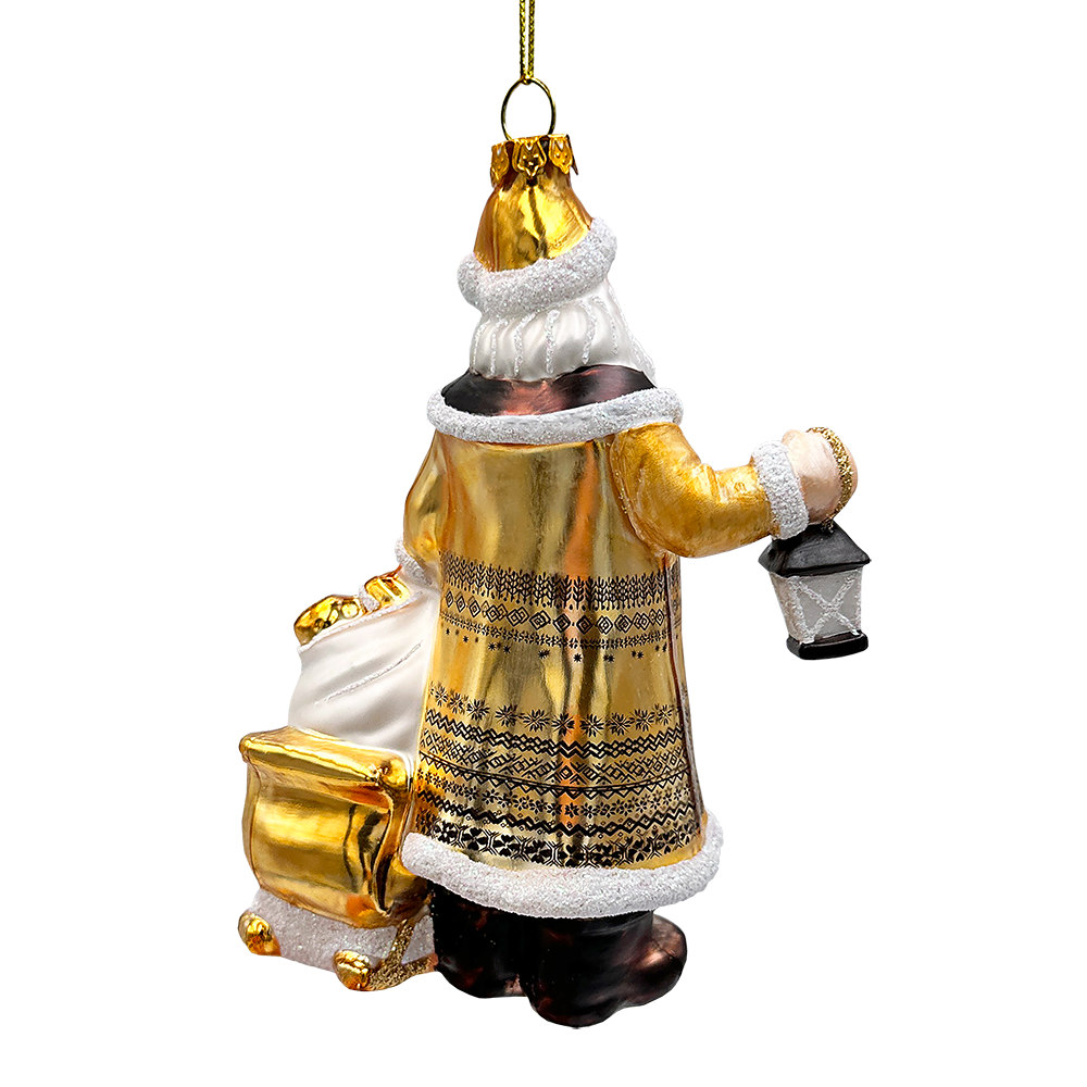 Majestic Gold Santa Blown Glass Christmas Ornament, Sleigh Accessory Tree Decor
