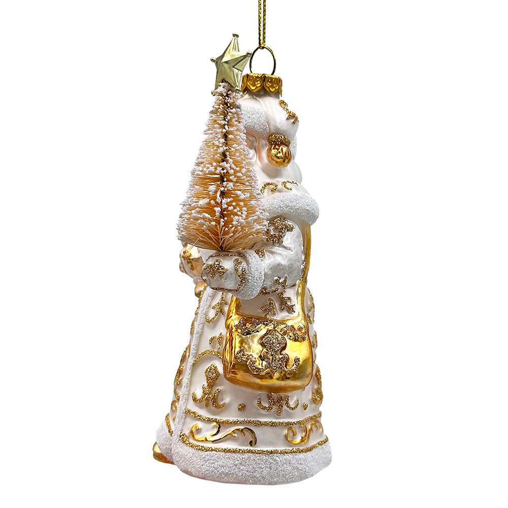 Radiant Gold Santa Claus Glass Christmas Ornament, Holiday Tree Decoration