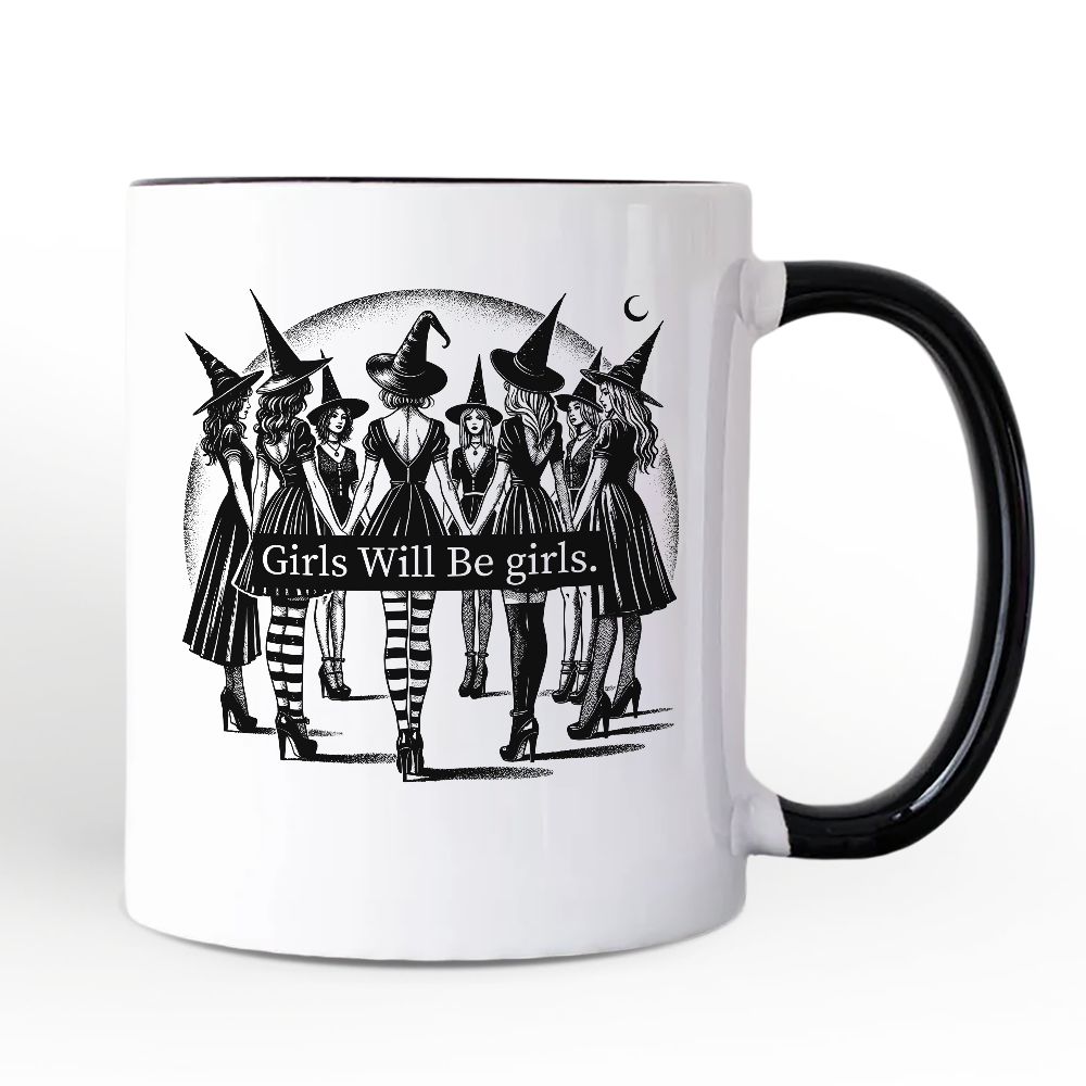 Girls Will Be Girls Personalized Mug, Witchy Halloween Gift with Custom Name for Empowered Women