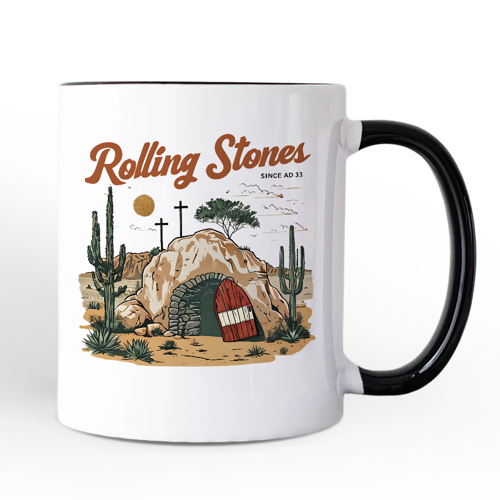 Rolling Stones Christian Personalized Mug, He is Risen Easter Gift with Custom Name