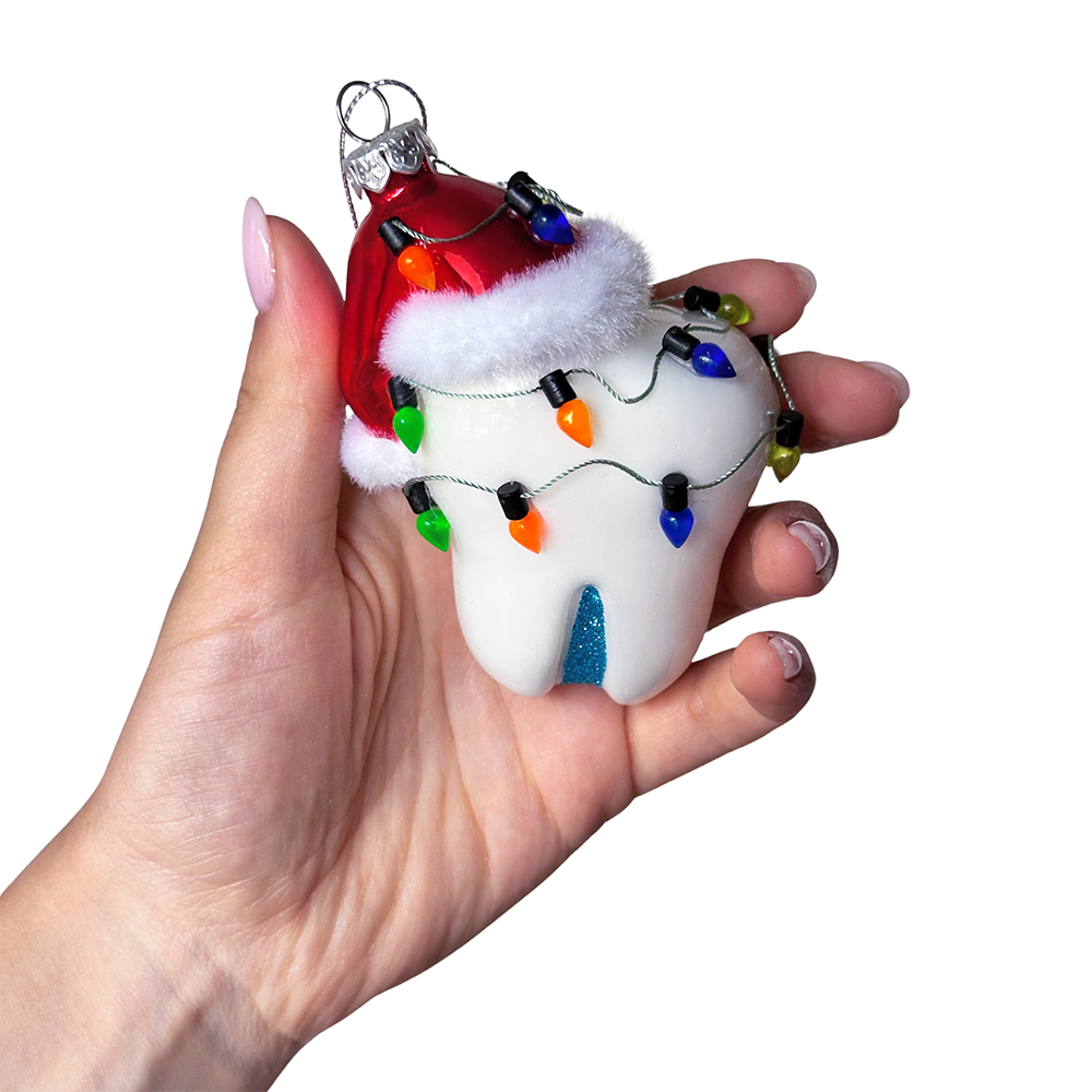 Festive Tooth Glass Christmas Ornament, Dentist Gift and Decor
