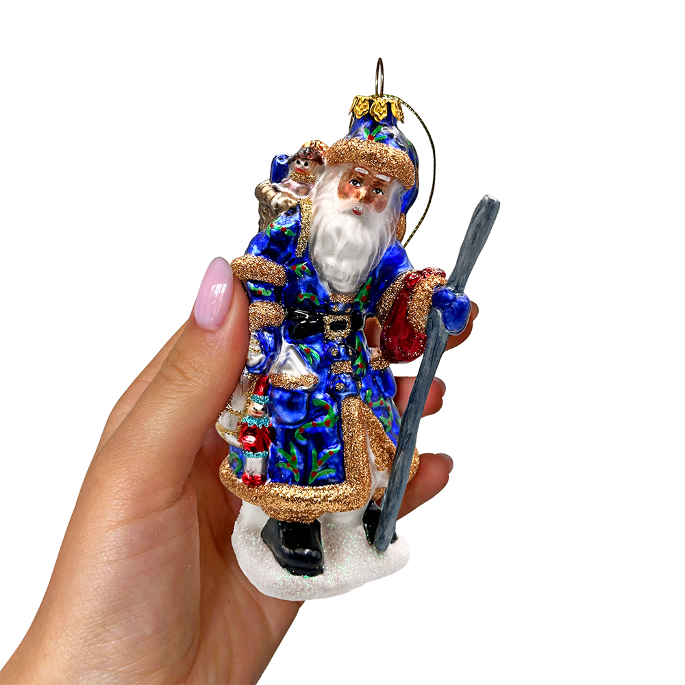 Victorian Vagabound Santa Claus Glass Christmas Ornament, Purple Tree Decor