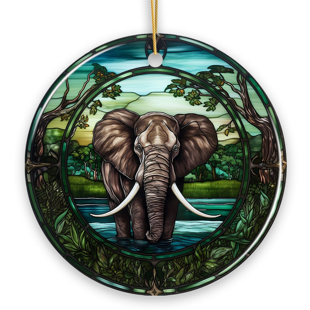 African Pachyderm Elephant Stained Glass Style Ceramic Ornament, Safari Animals Christmas Gift and Decor