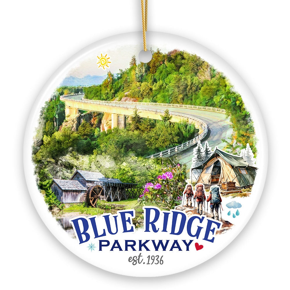 Artistic Blue Ridge Parkway Ceramic Ornament, US Travel Souvenir and Christmas Gift