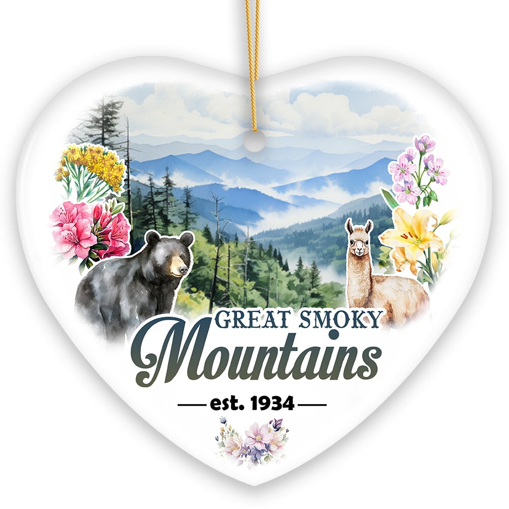 Artistic Great Smoky Mountains Ornament, Ceramic Tennessee Travel Souvenir and Gift