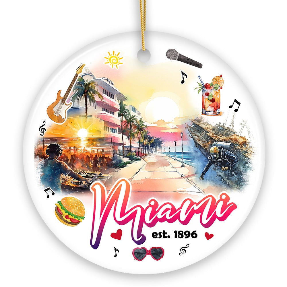 Artistic Miami Paradise Downtown Ornament, Unique and Cultural Florida Vacation Souvenir