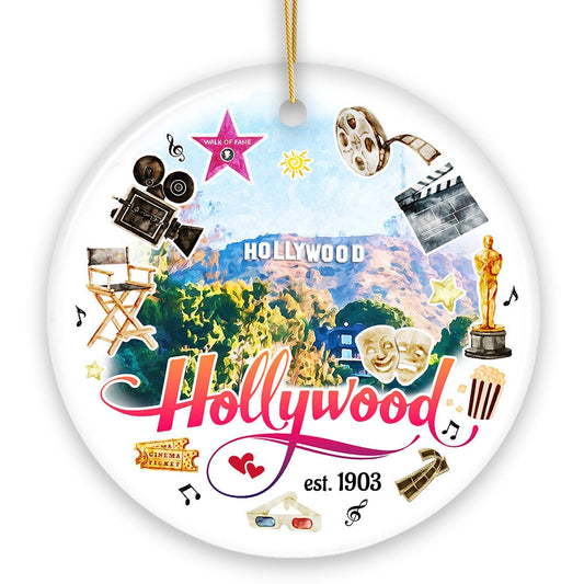 Artistic and Glamorous Hollywood Ceramic Ornament, Los Angeles Music and Entertainment Culture Gift