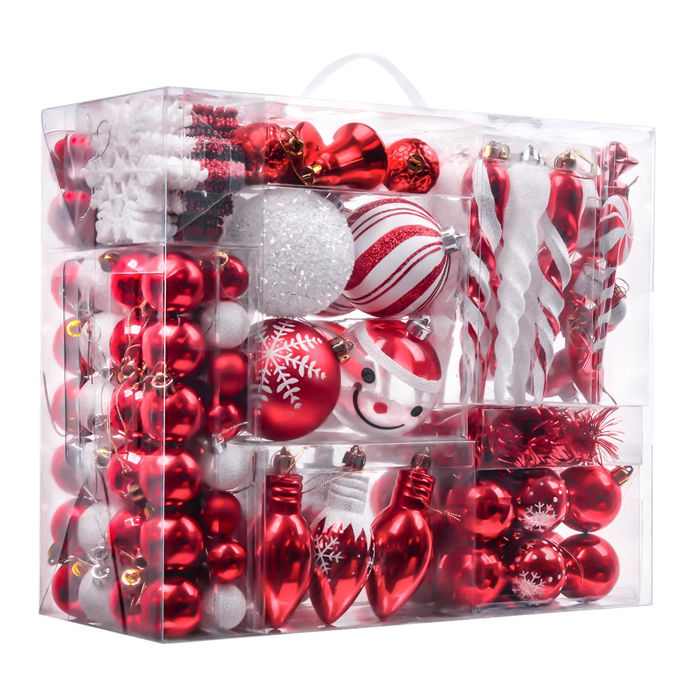 Christmas Paradise Ornament Bundle Mega Set, 155 Red and White Baubles with Many Themes