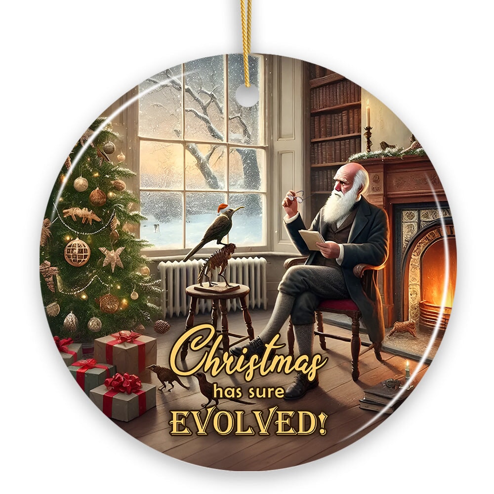 Christmas has Sure Evolved Witty Charles Darwin Ornament, Science and Biology Student and Teacher Gift
