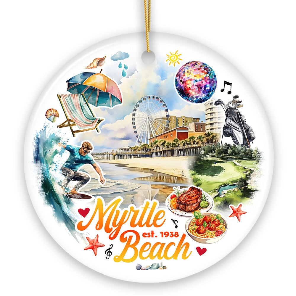 Classic Myrtle Beach Artistic Handcrafted Christmas Ornament, South Carolina Souvenir and Keepsake Decor