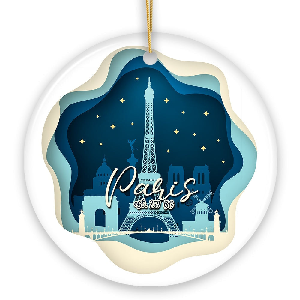 Eiffel Tower Paris at Night Scene in 3D Paper Art Gift Christmas Ornament