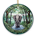 Elephant Elegance Stained Glass Style Ceramic Ornament, African Animals Christmas Gift and Decor