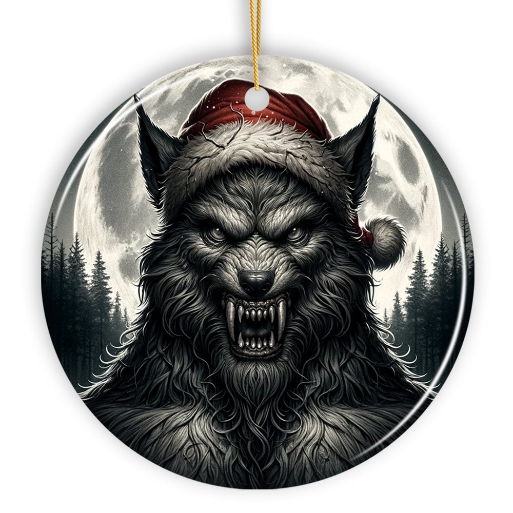 Ferocious Werewolf with Santa Hat Ornament, Terrifying Holiday Gift for Halloween Lovers