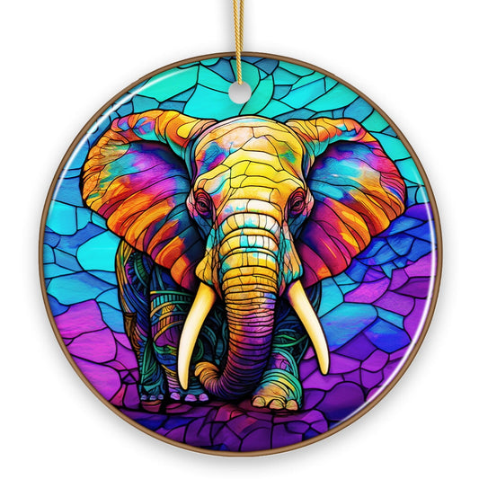 Forest Giants Elephant Stained Glass Style Ceramic Ornament, Safari Animals Christmas Gift and Decor
