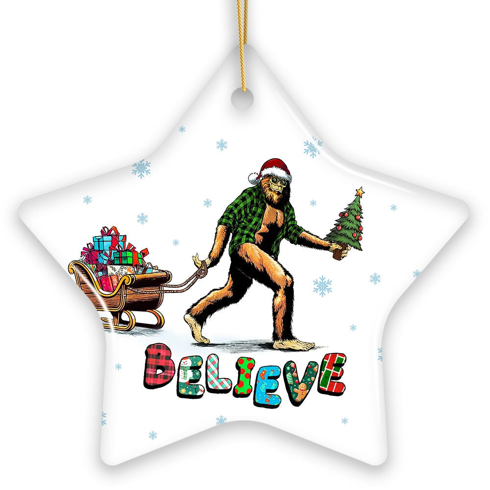 Funny Big Foot Believe Christmas Ornament, Sasquatch Humor Holiday Decor