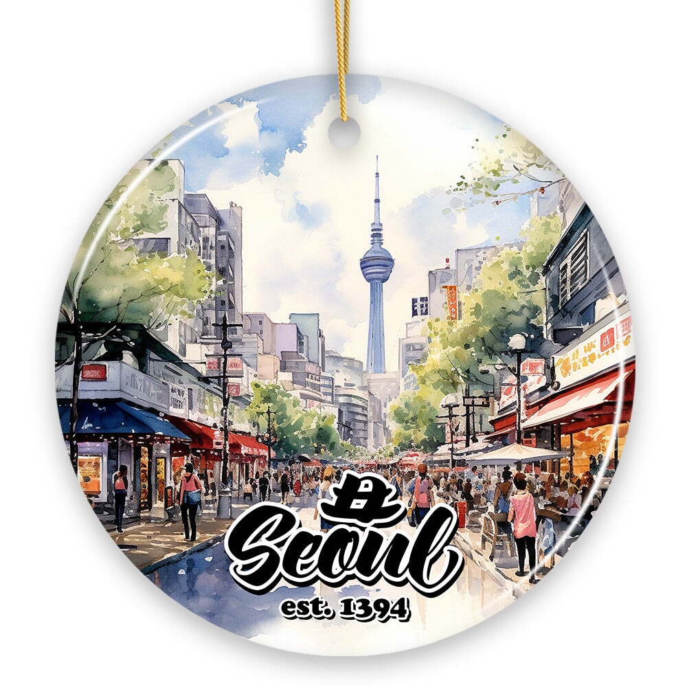 Illustrated Seoul South Korea Ceramic Ornament, Souvenir and Christmas Keepsake