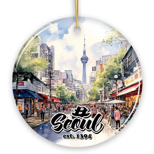 Illustrated Seoul South Korea Ceramic Ornament, Souvenir and Christmas Keepsake