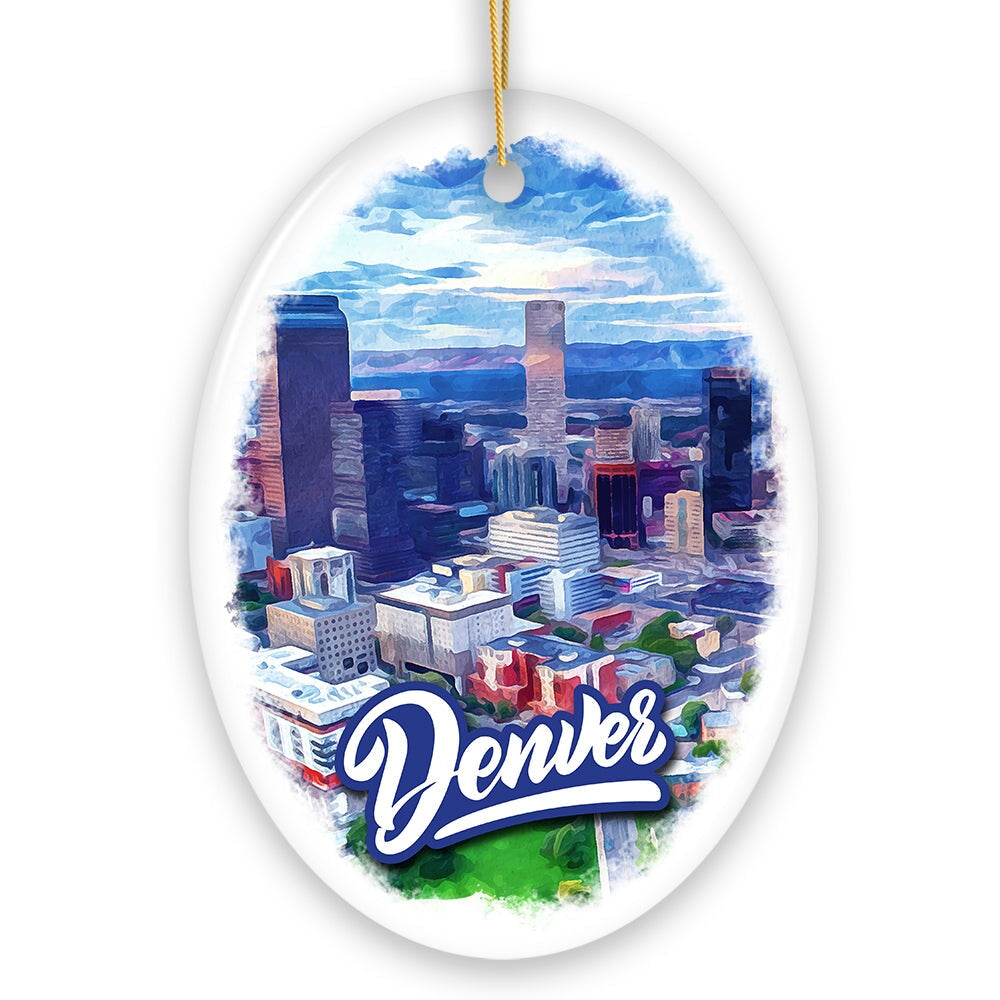 Vibrant Watercolor Art Denver Ornament, Colorado Souvenir