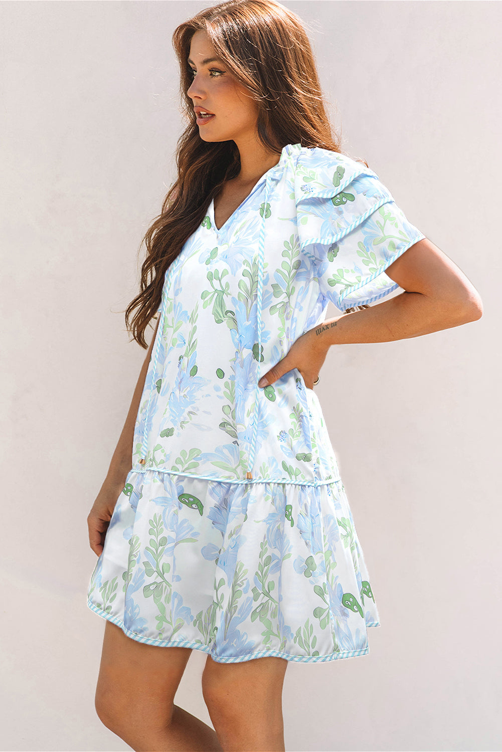 Madalyn Floral Contrast Edge Layered Short Sleeve Mini Dress