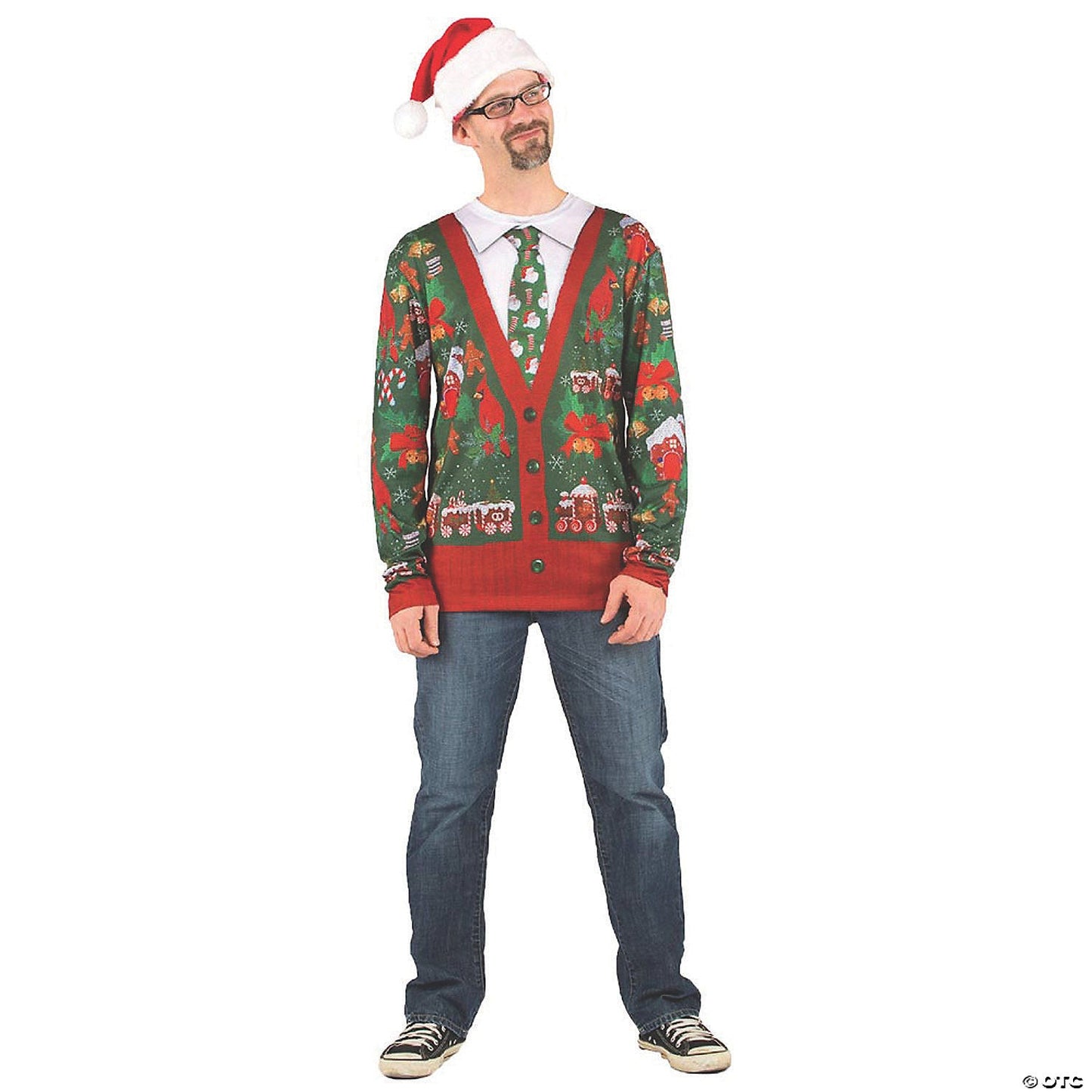Adult Ugly Christmas Cardigan T-Shirt - Extra Large