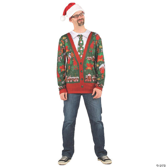 Adult Ugly Christmas Cardigan T-Shirt - Extra Large