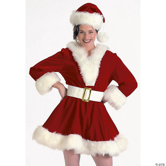 Adult Women's Burgundy Velvet Perky Pixie Mrs. Clause Dress Costume - Small