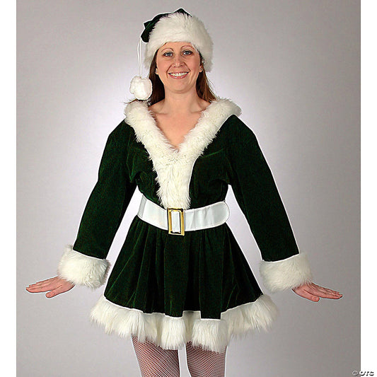 Adult Women's Green Velvet Perky Pixie Mrs. Clause Dress Costume - Small