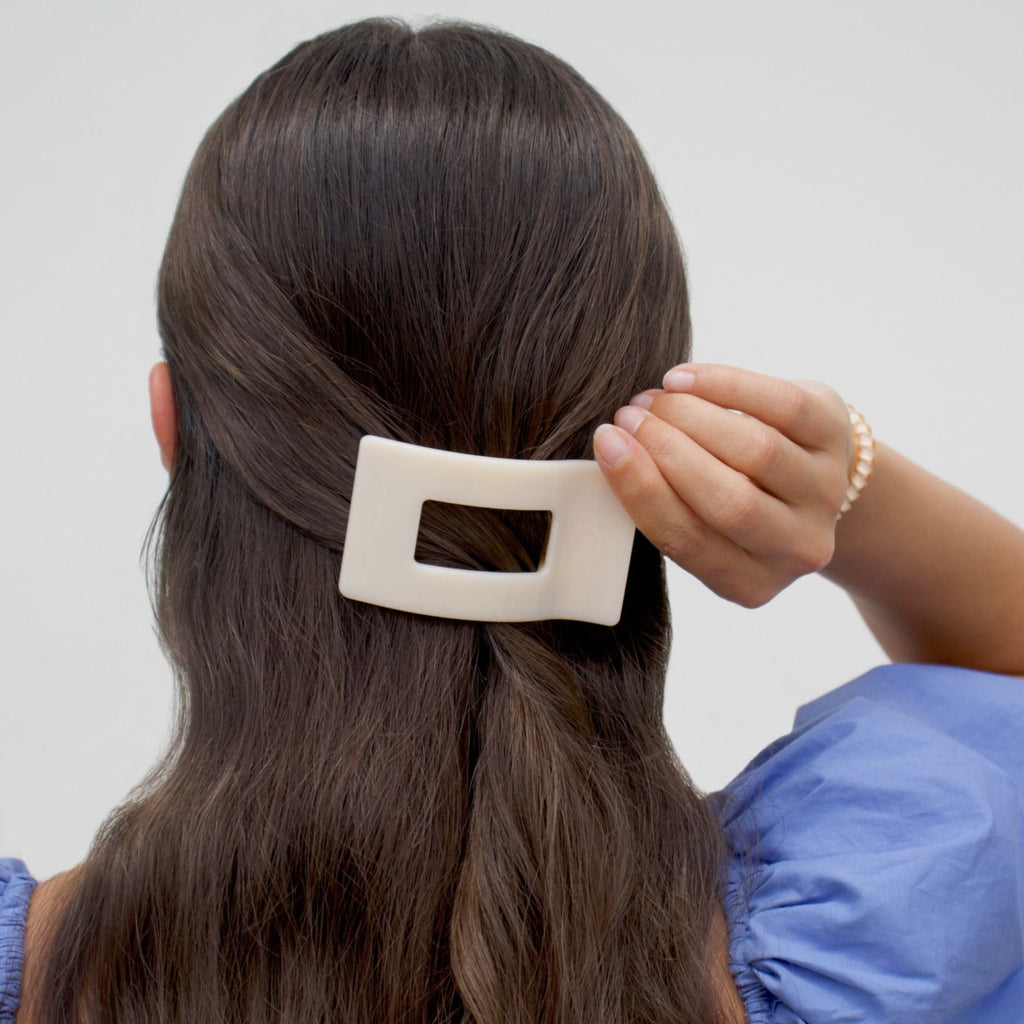 Almond Beige Small Flat Rectangle Hair Clip | TELETIES 3.25" Nearly Unbreakable Neutral Claw Clip