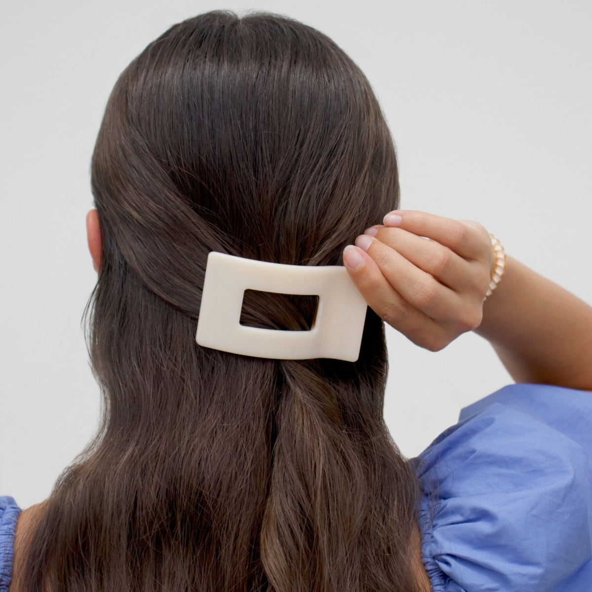 Almond Beige Small Flat Rectangle Hair Clip | TELETIES 3.25" Nearly Unbreakable Neutral Claw Clip