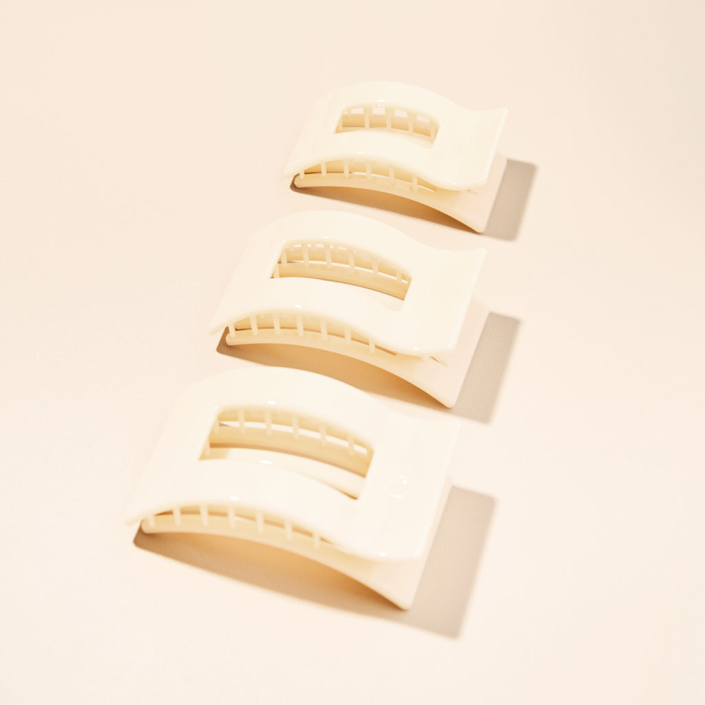 Almond Beige Small Flat Rectangle Hair Clip | TELETIES 3.25" Nearly Unbreakable Neutral Claw Clip