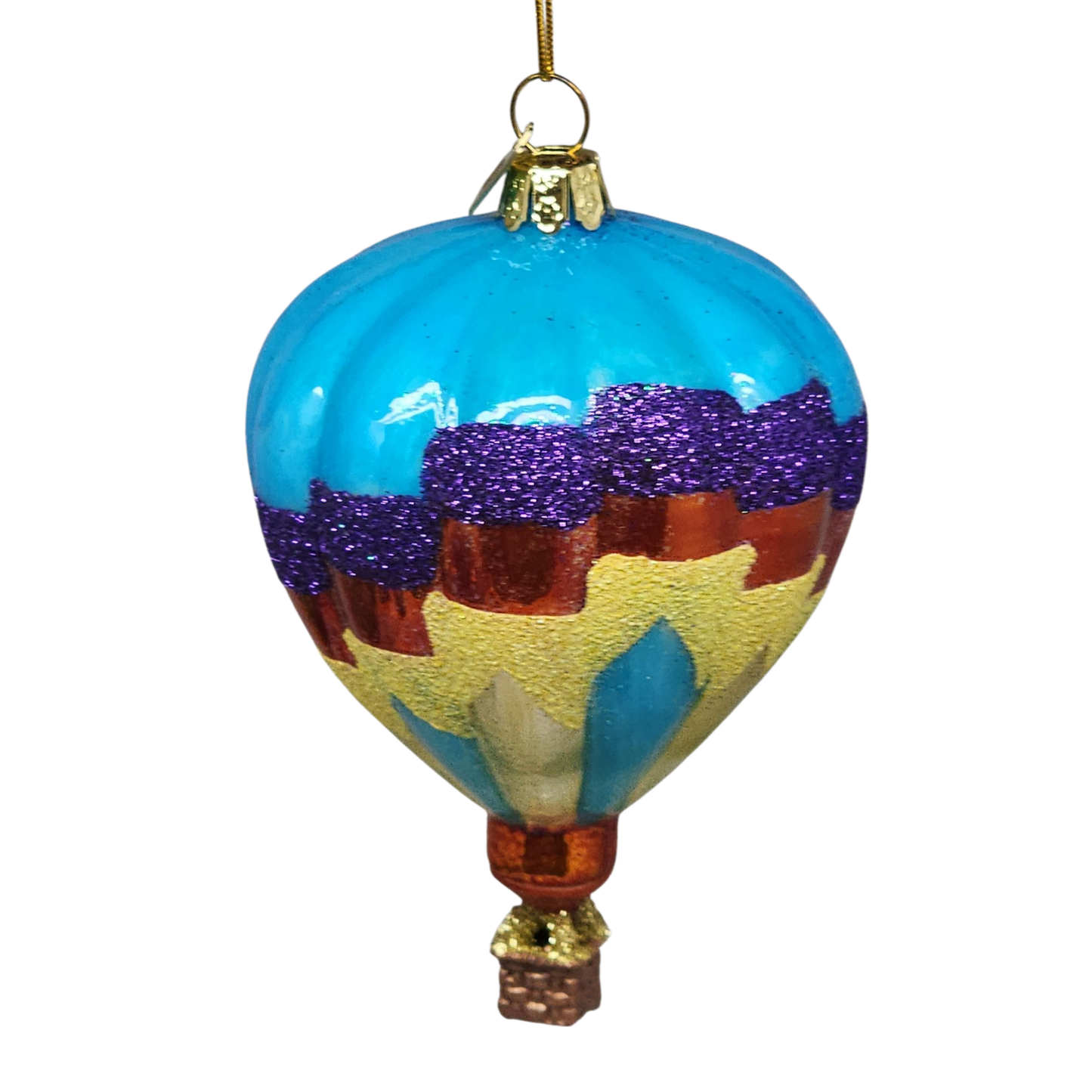 Glass Hot Air Balloon Ornament - Vibrant Blue