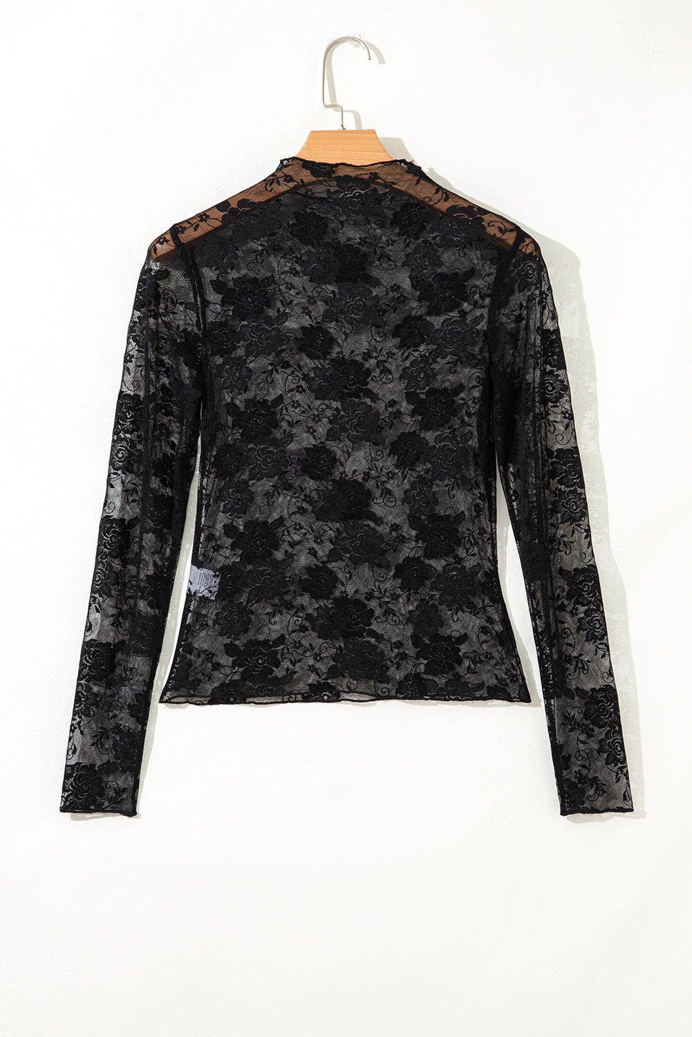 Myla Sheer Floral Lace Mesh Mock Neck Long Sleeve Top