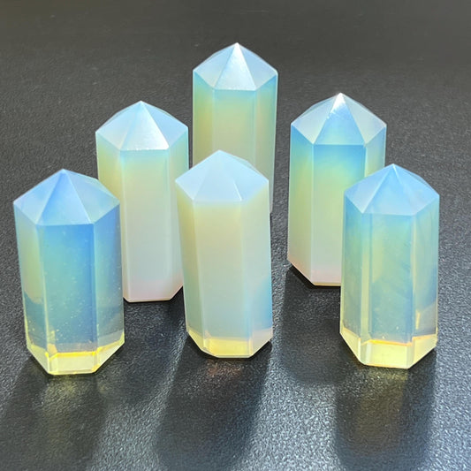 Opalite Glass Crystal Point Tower Obelisk Carving