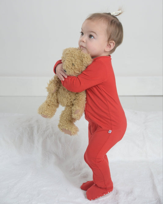 Red Bamboo Zipper Footie