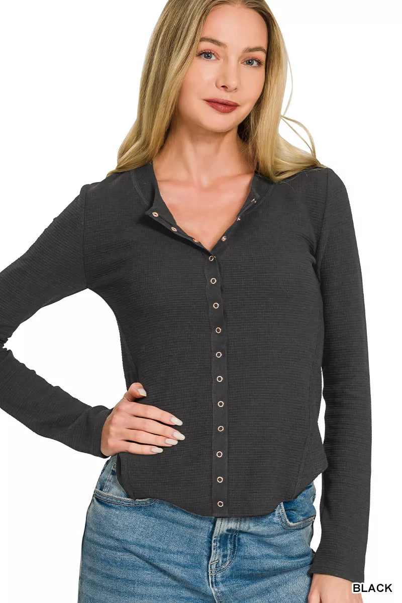 Double Knit Snap Button Shirt | Casual Layering Top | Zenana