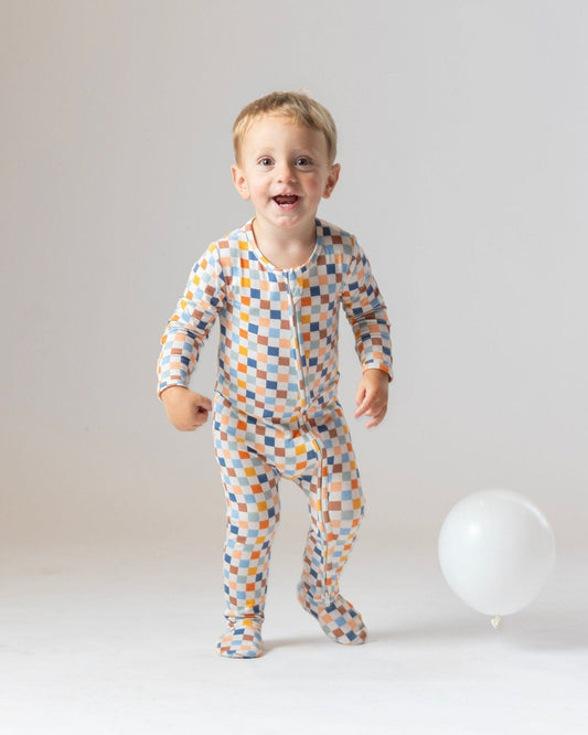 Checkered Bamboo Zipper Footie