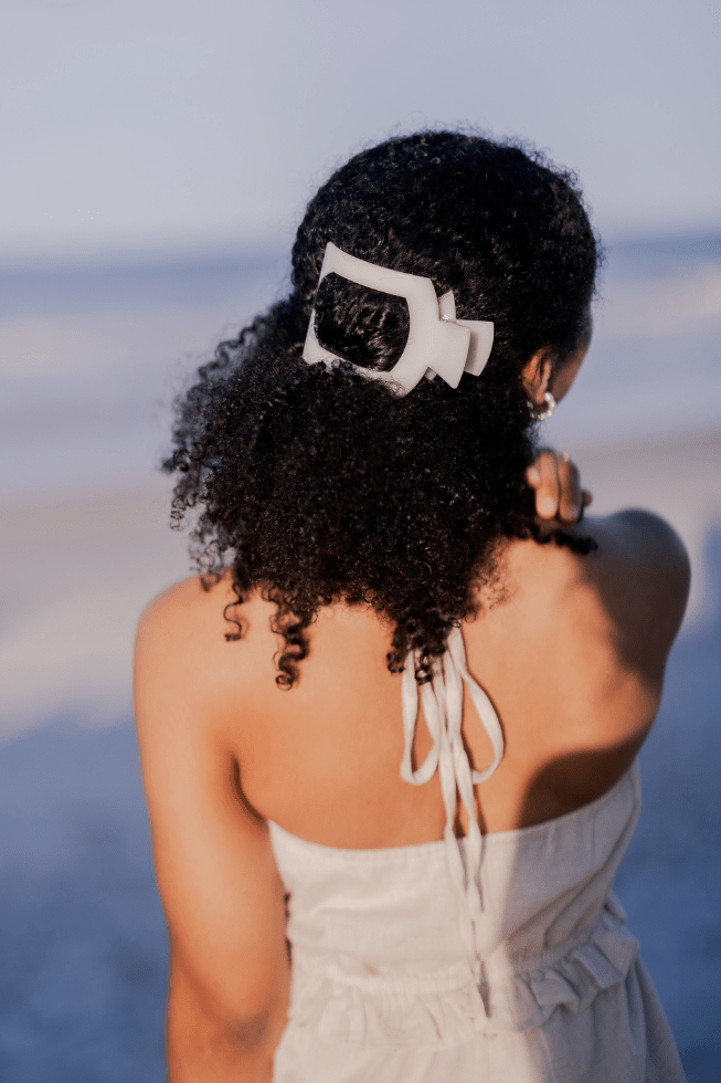 Coconut White Large Flat Square Hair Clip | TELETIES 4.5" Nearly Unbreakable White Claw Clip