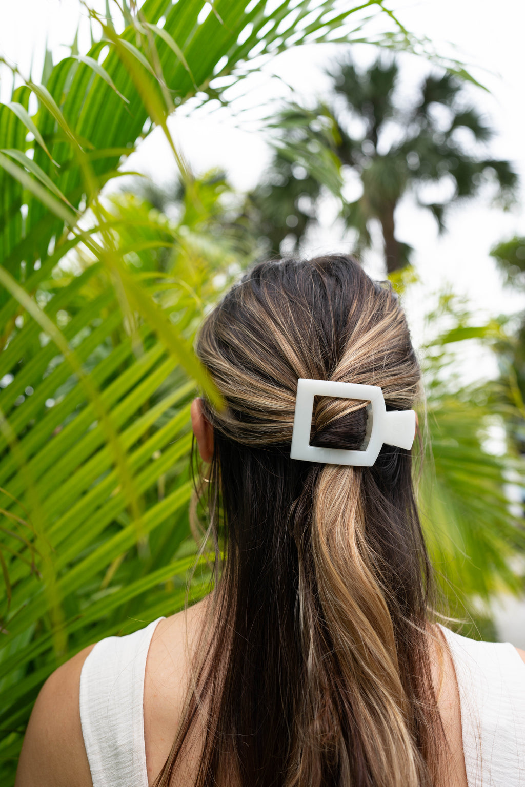 Coconut White Medium Flat Square Hair Clip | TELETIES 3.6" Nearly Unbreakable White Claw Clip